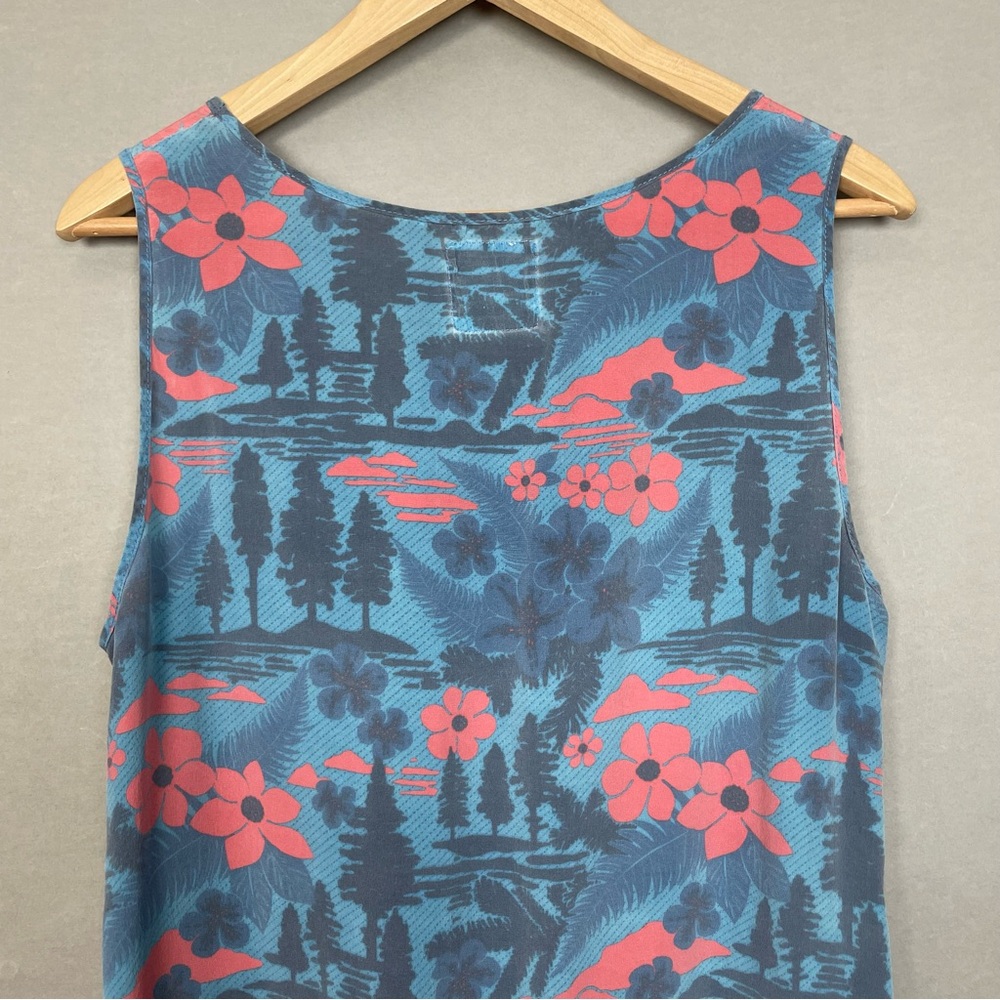 Bridge & Burn Silk Top Makelike Hawaii 503 Women Floral Blue Pink Sleeveless - Picture 12 of 16